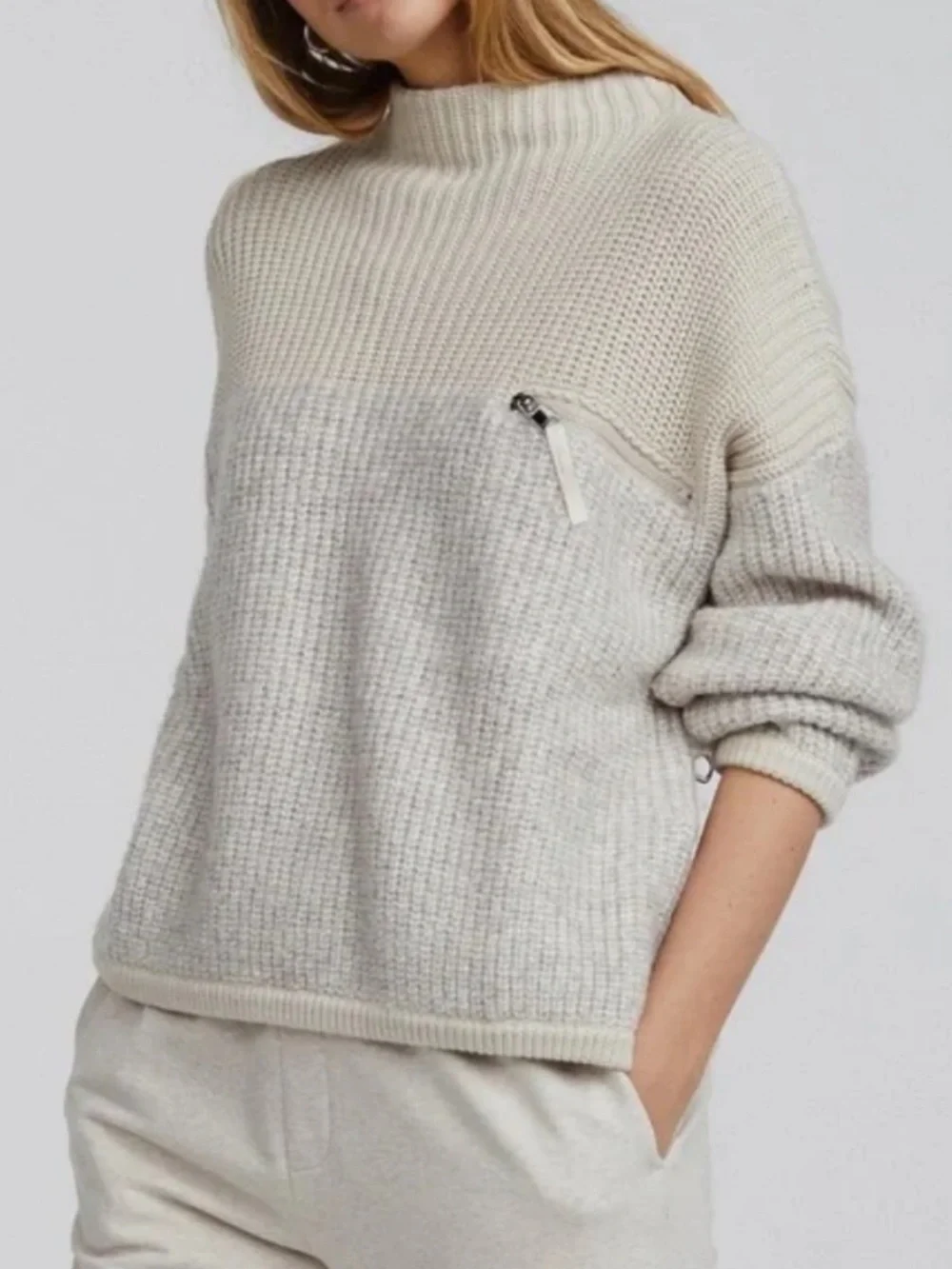 Varley darwell mockneck sweater true knit mirage zipper details womens L cotton